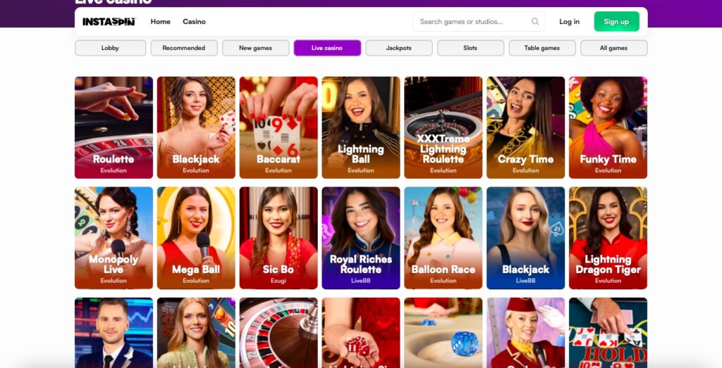 Instaspin live casino tables