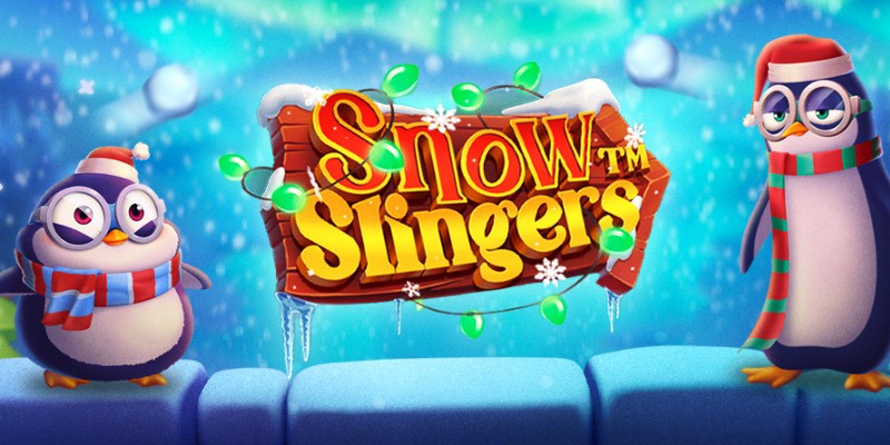 Snow Slingers logo with main characters. 