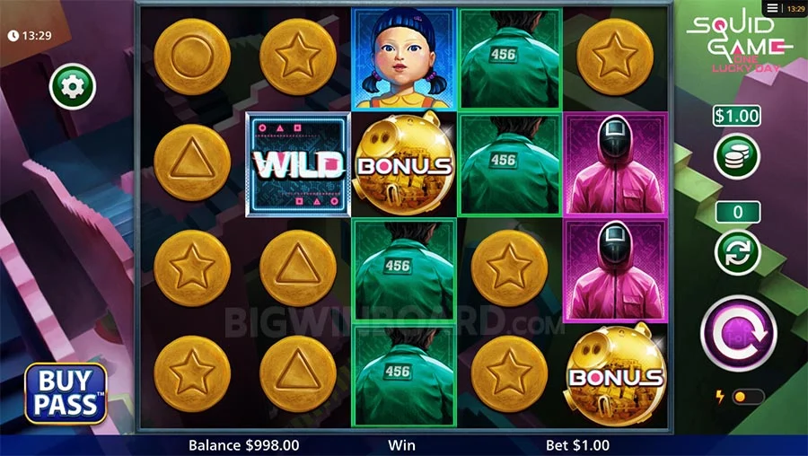 Squid Game - One Lucky Day Branded Slot Gameplay.