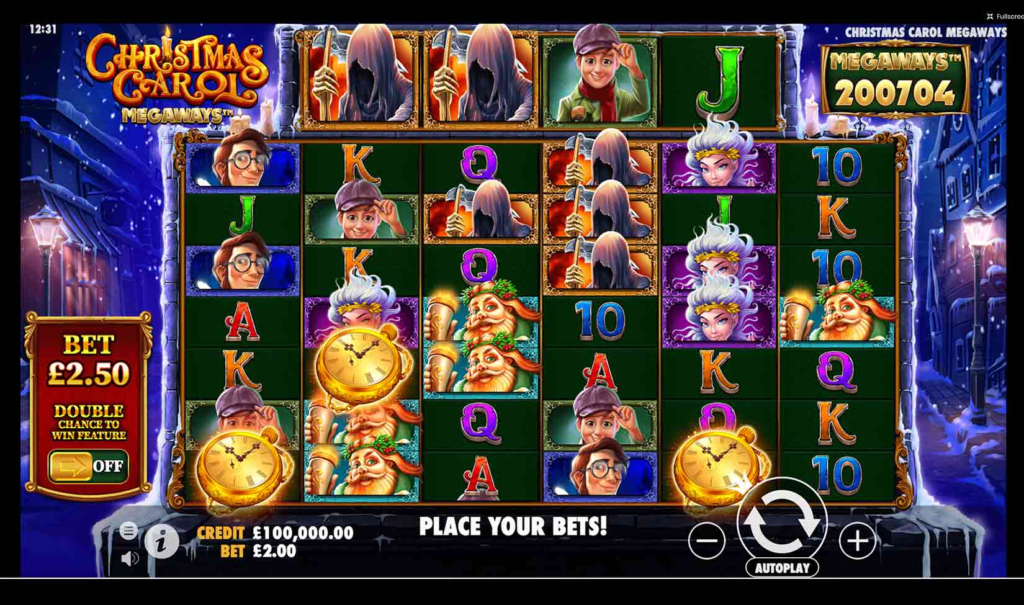 game play on the christmas carol megaways slot game