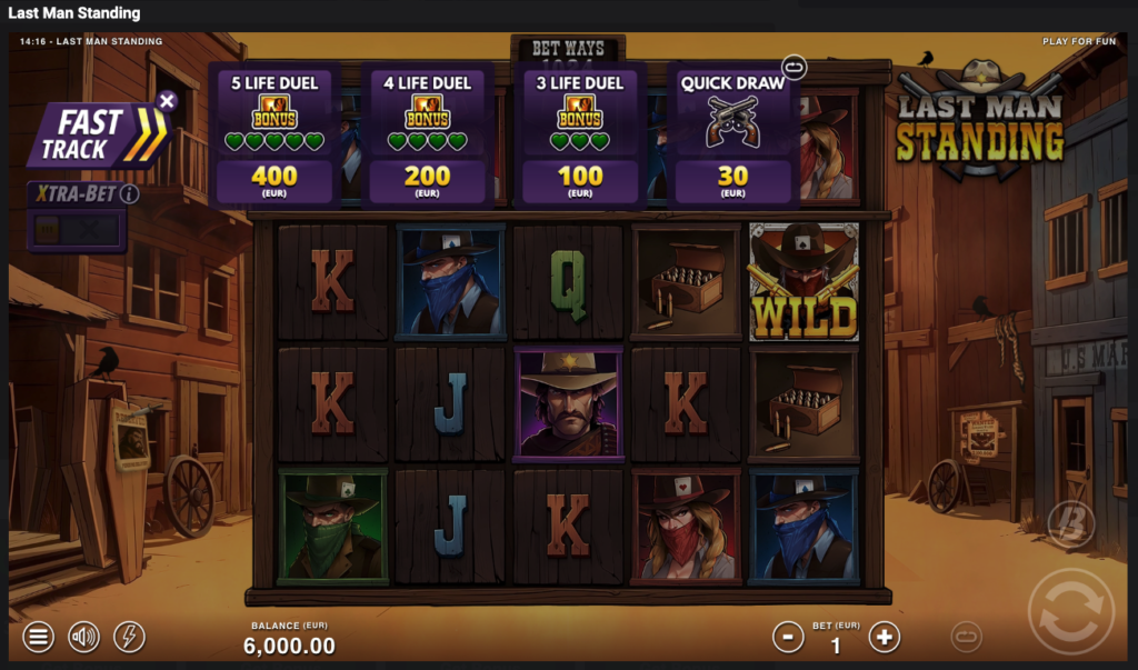 Last Man Standing Bonus Buy Slot gameplay with bonus buy options.