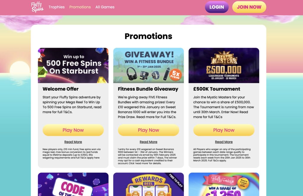 Fluffy Spins promotions page