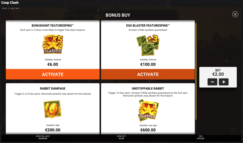 Coop Clash Bonus Buy options.