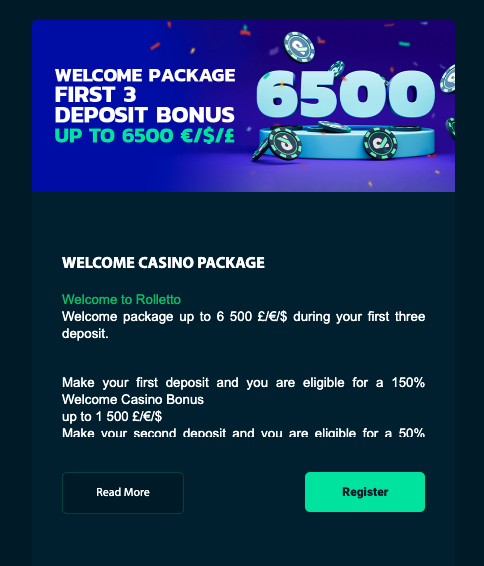 welcome bonus promotion at rolletto casino