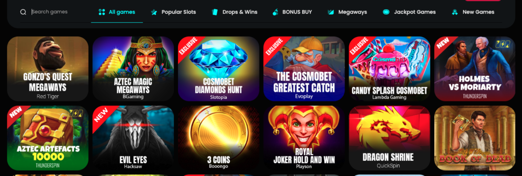 games options at cosmobet casino