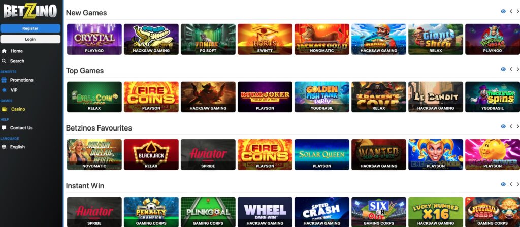 Betzino casino games library 