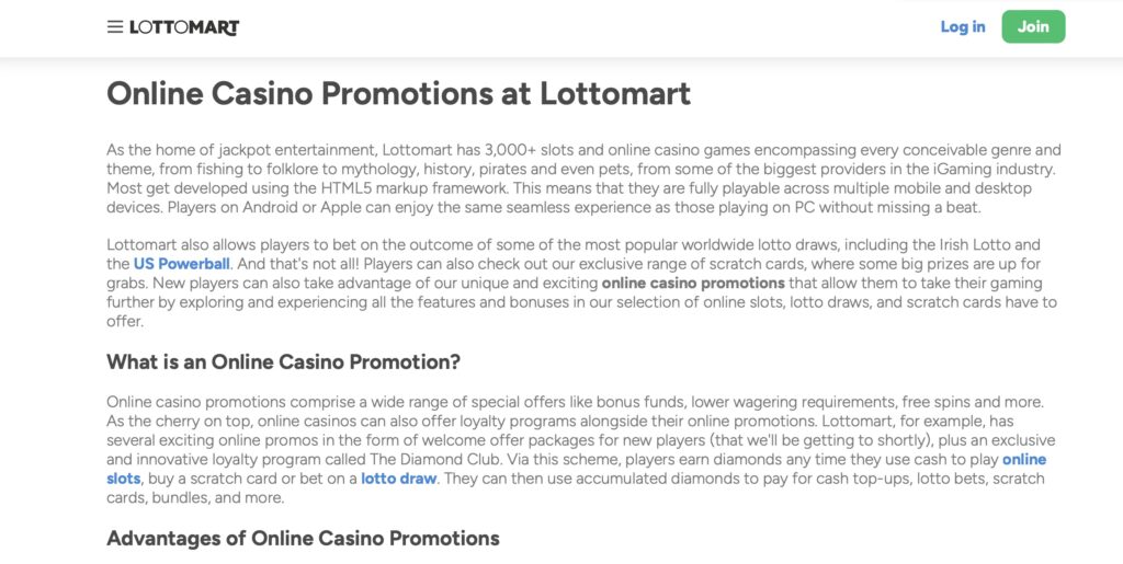 Lottomart casino promotions page