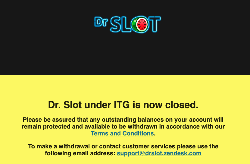 DR SLOT CASINO BANNER FOR CLOSING DOWN