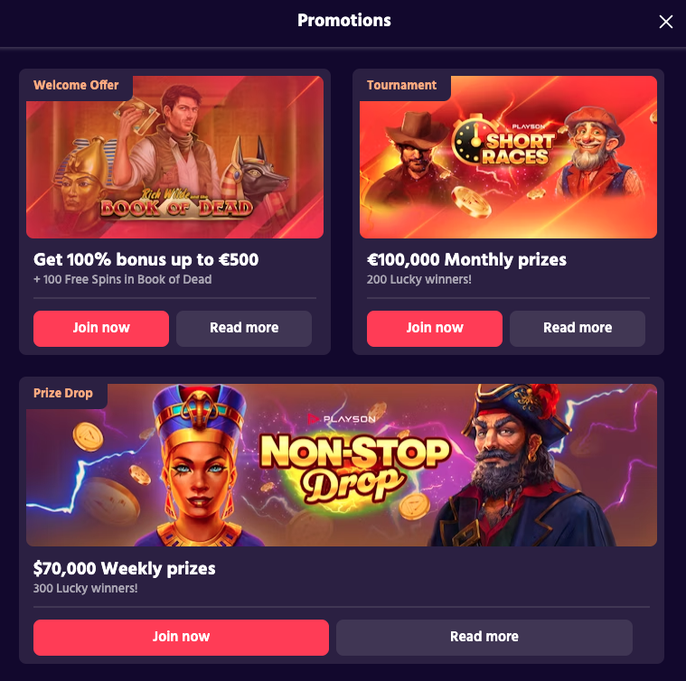 Big Boost Casino promotions.