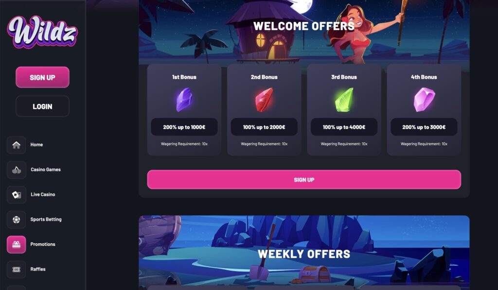 Wildz casino promotions page