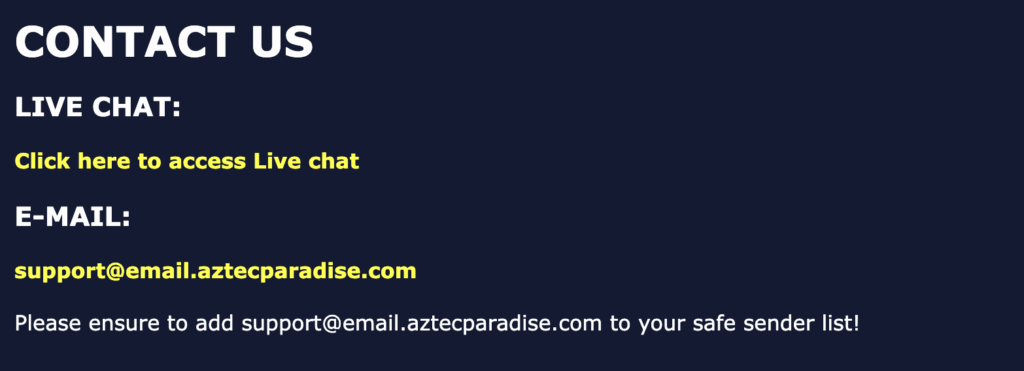 customer support on offer at the casino