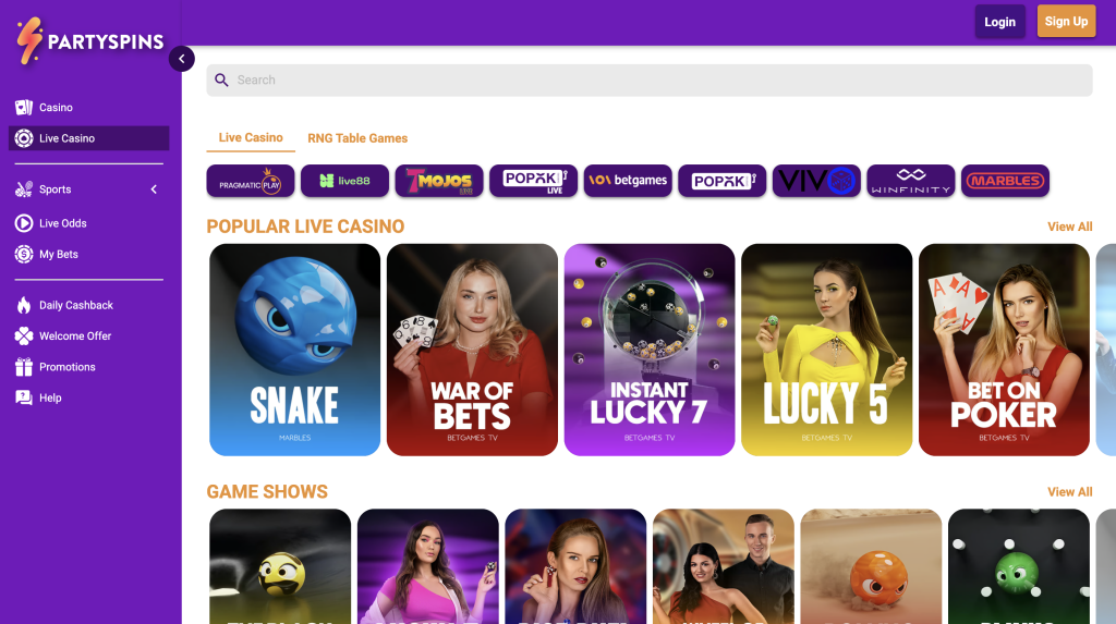 PartySpins live casino