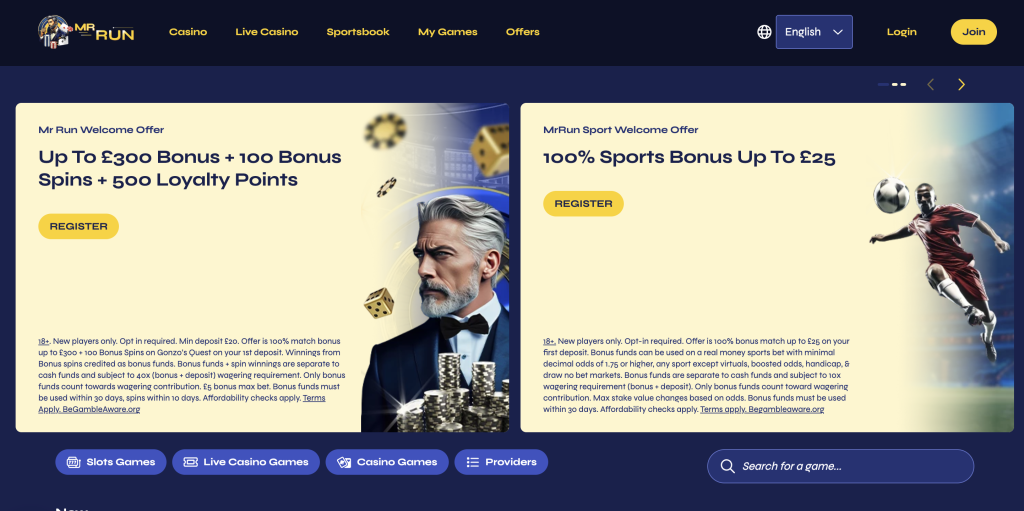 Mr Run welcome bonuses 