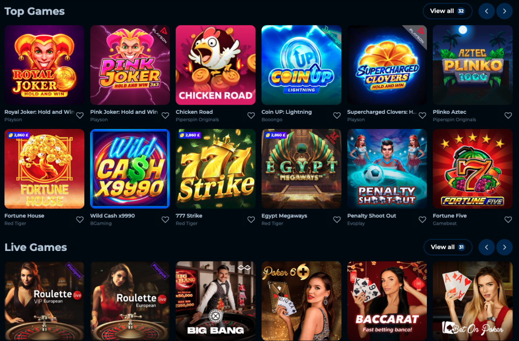 game options at piperspin casino