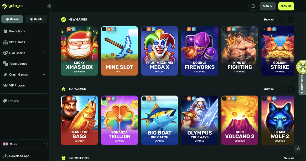 BetnJet Casino games