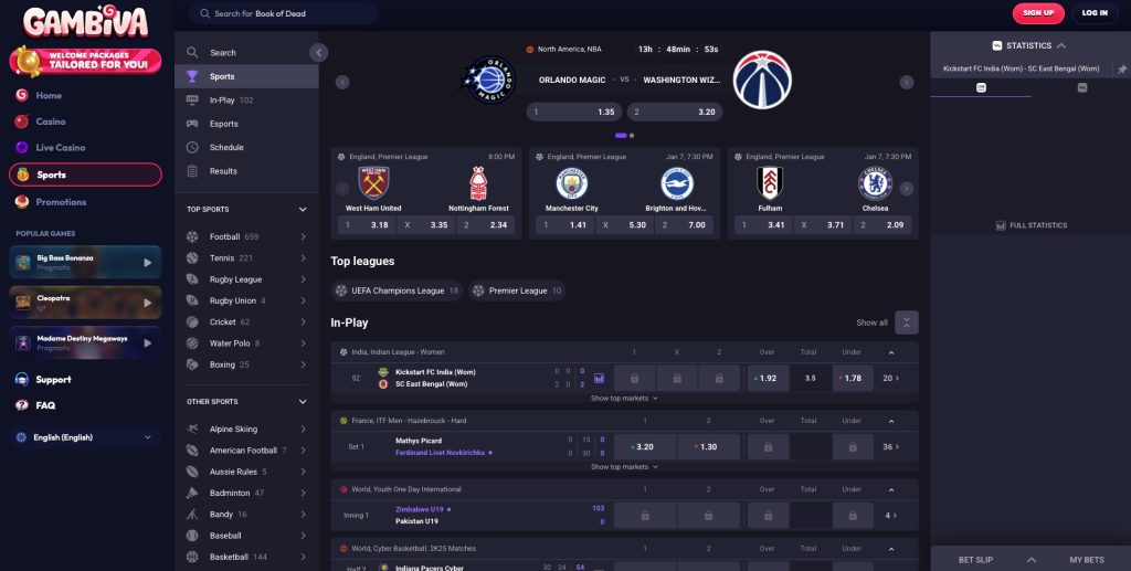 Gambiva Live Dealer Casino options