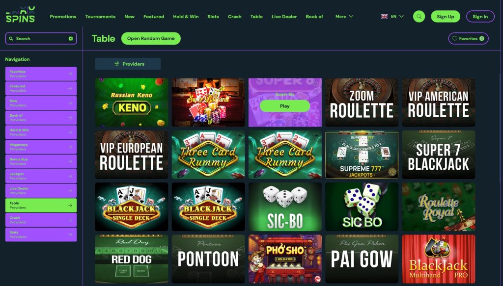 1000 Spins Live Table Library