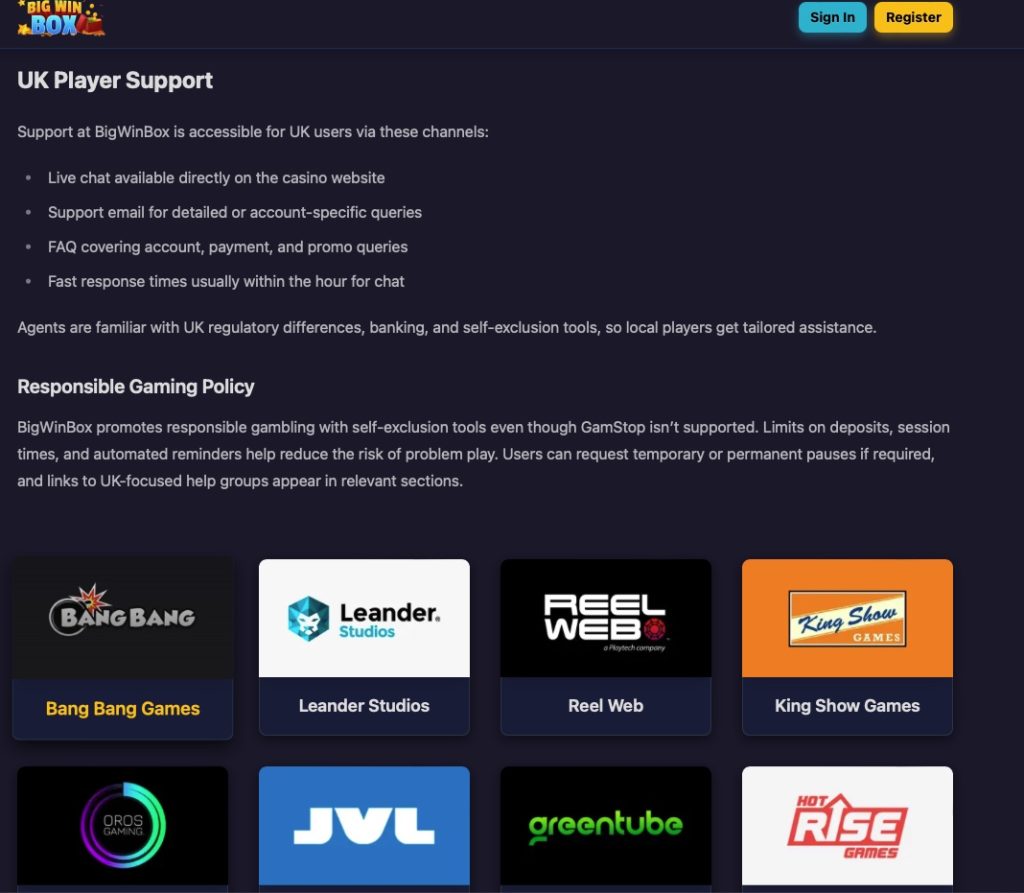 Big Win Box support options