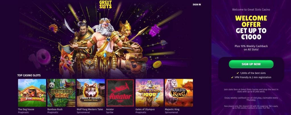 Great Slots Casino Weekly Cashback