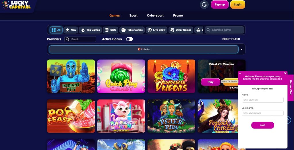 Lucky Carnival Live Chat Support