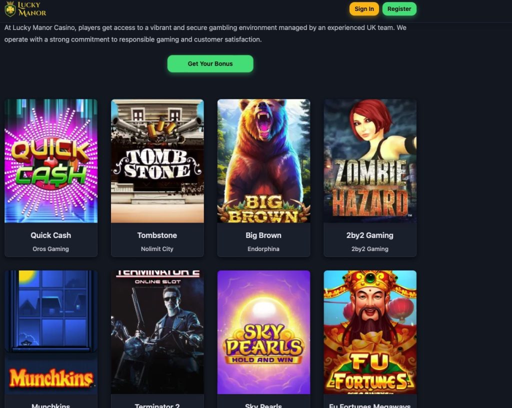 Lucky Manor Casino games library
