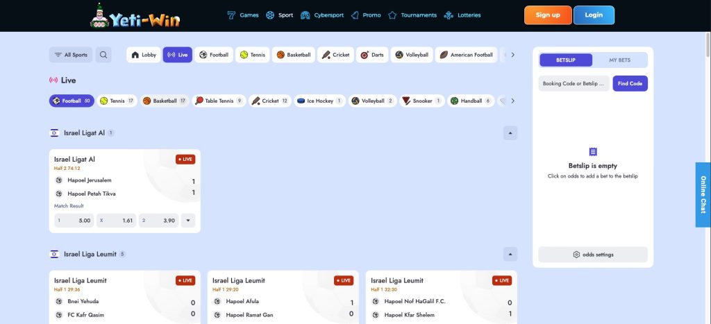 Yet Win in-play sports book options