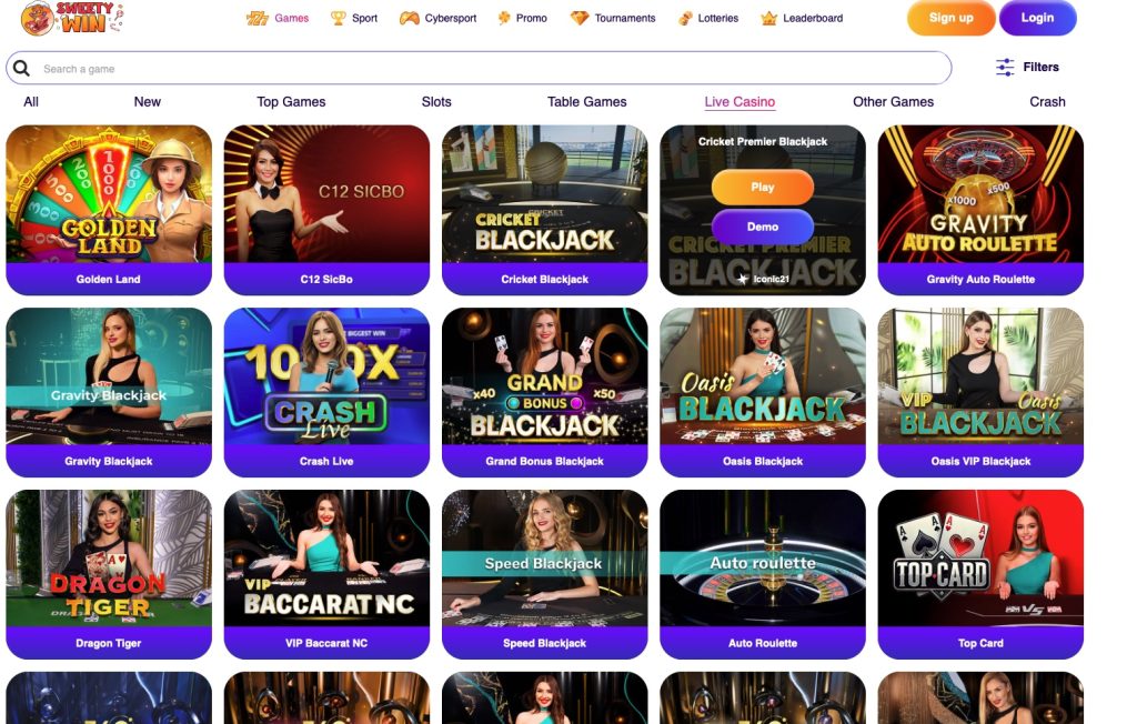 Sweet Wins Live Casino section