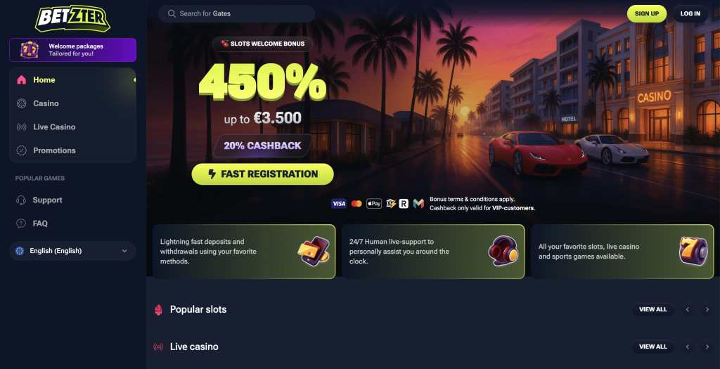 Betzter Casino Welcome bonus. 