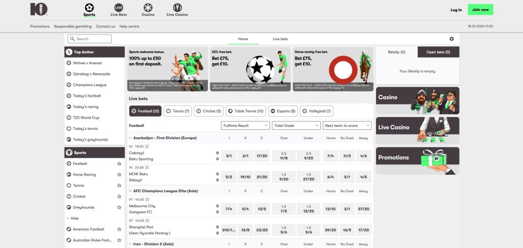 10Bet sportsbook section