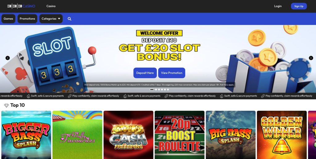 333 Casino homepage