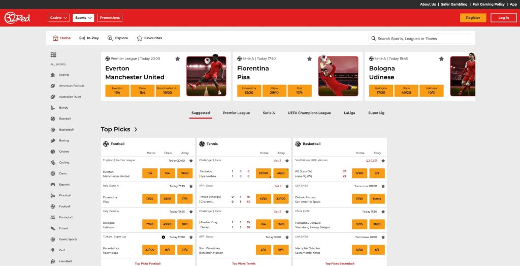 32Red Sportsbook section