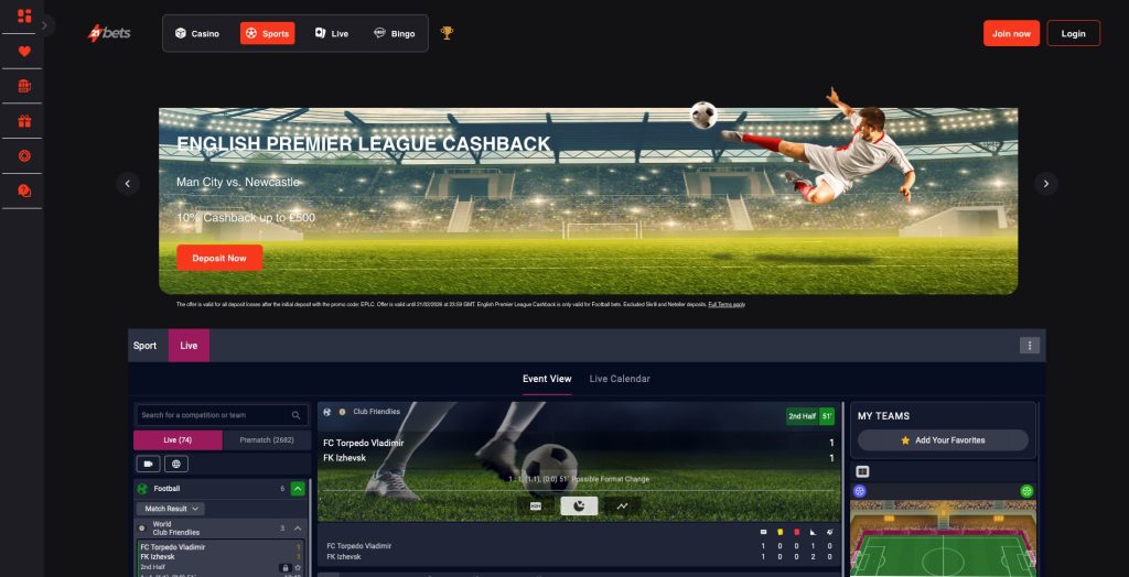 21 Bets Live in-play section 