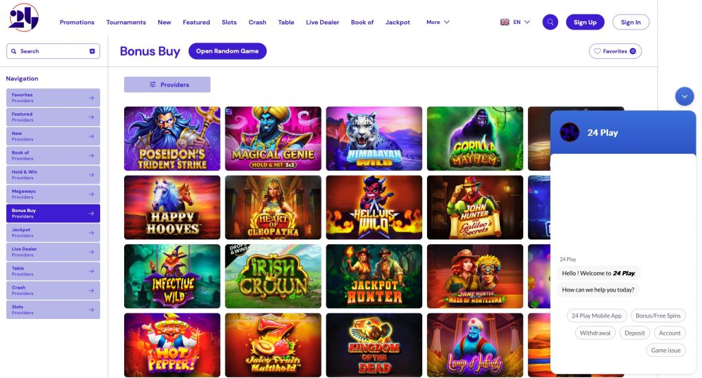 24Play Casino Live Chat facility