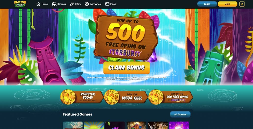 Amazon Slots Casino homepage