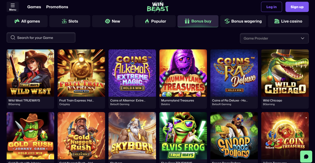 Win Beast bonus buy slot selection.