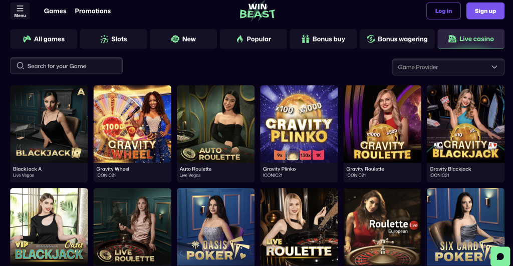 Win Beast live game options